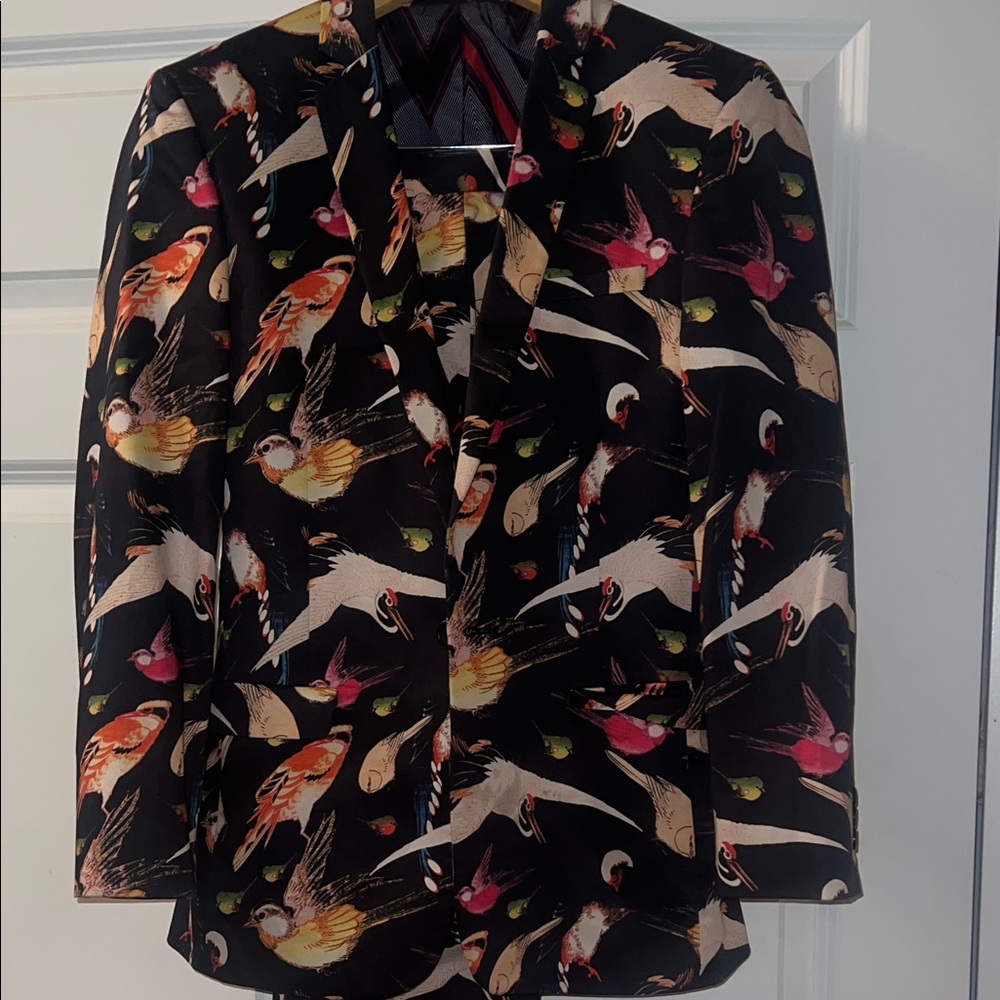 ASOS Black 2 piece suit with Colorful Bird Print